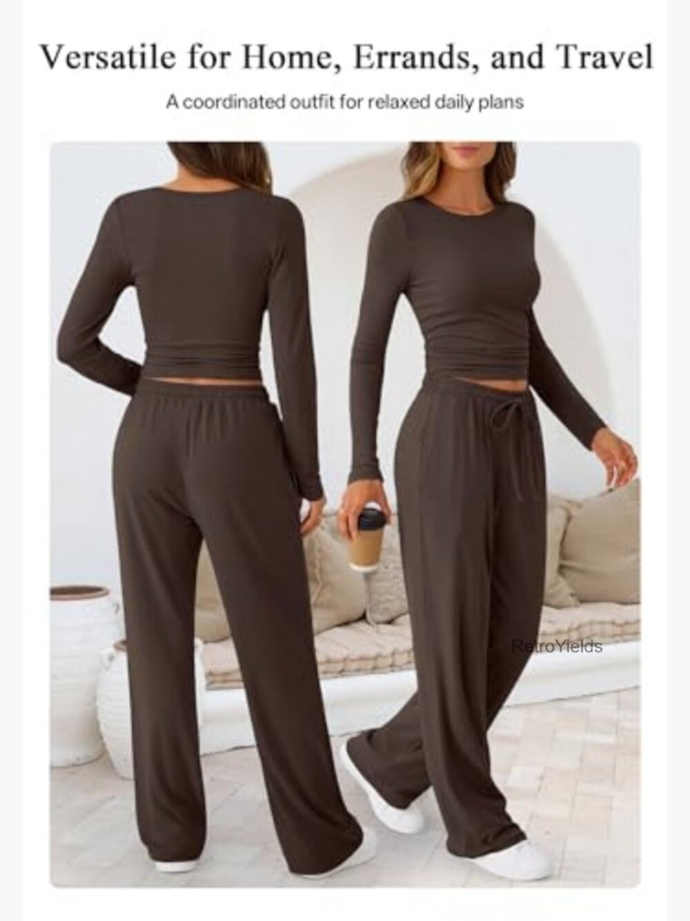 Coordinated Lounge Set - Long Sleeve Top & Wide Leg Pants - Picture 4 of 7